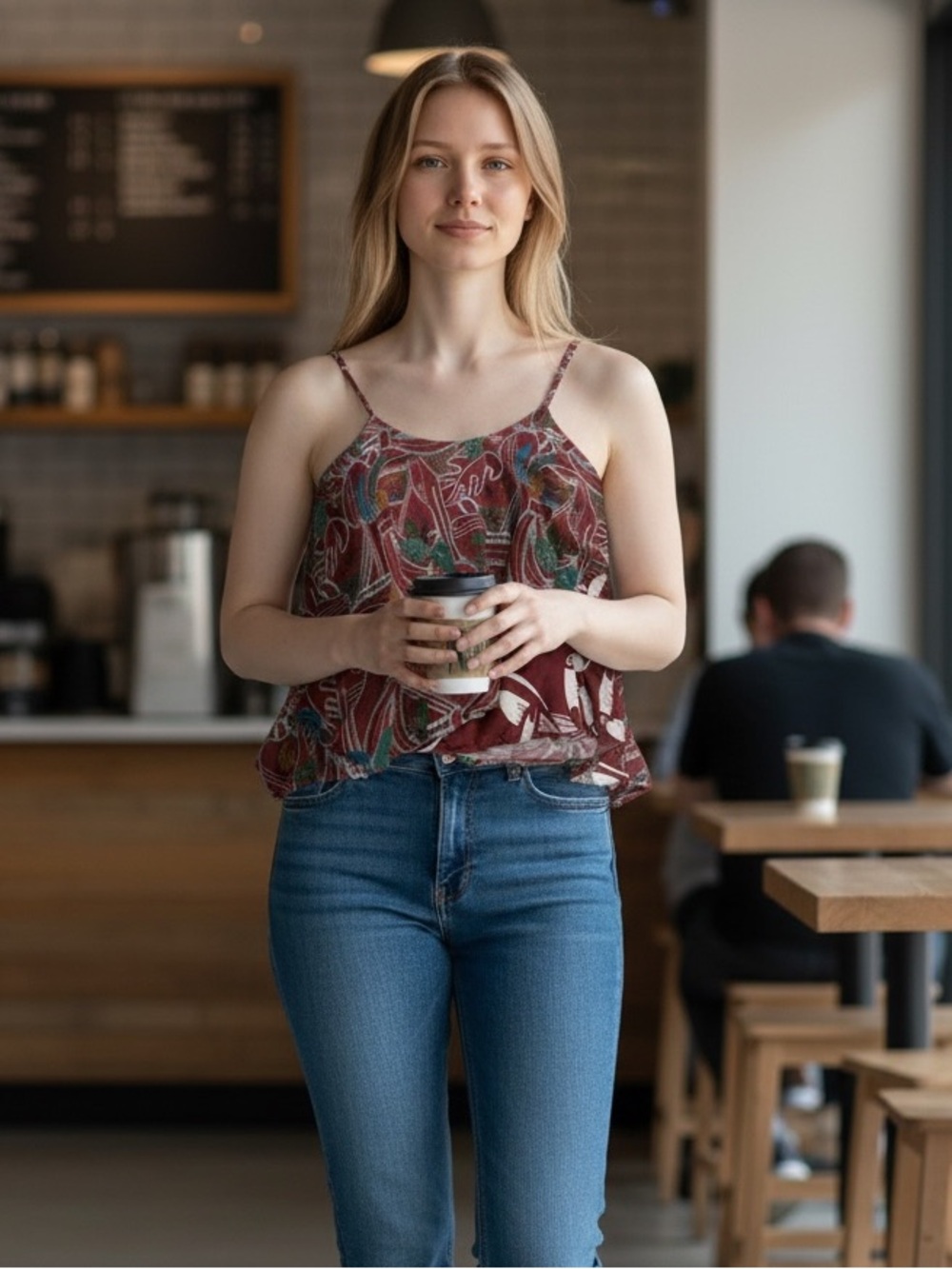 FARM RIO from Anthropologie Maroon Leaf-Print Spaghetti-Strap Cami
